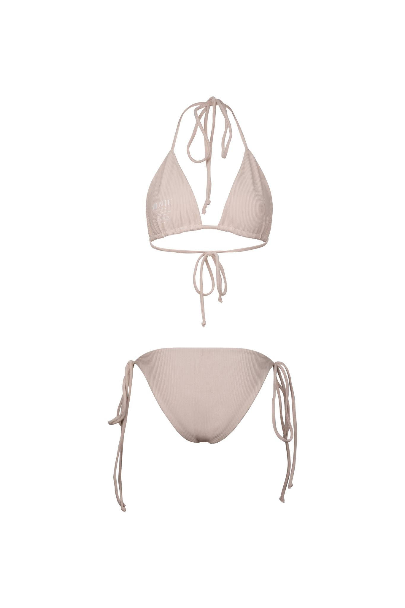 Timeless Classic Triangle Bikini in crisp almond sand color. Start packing for your vacation now and bring this essential piece for a classic and chic beach look!