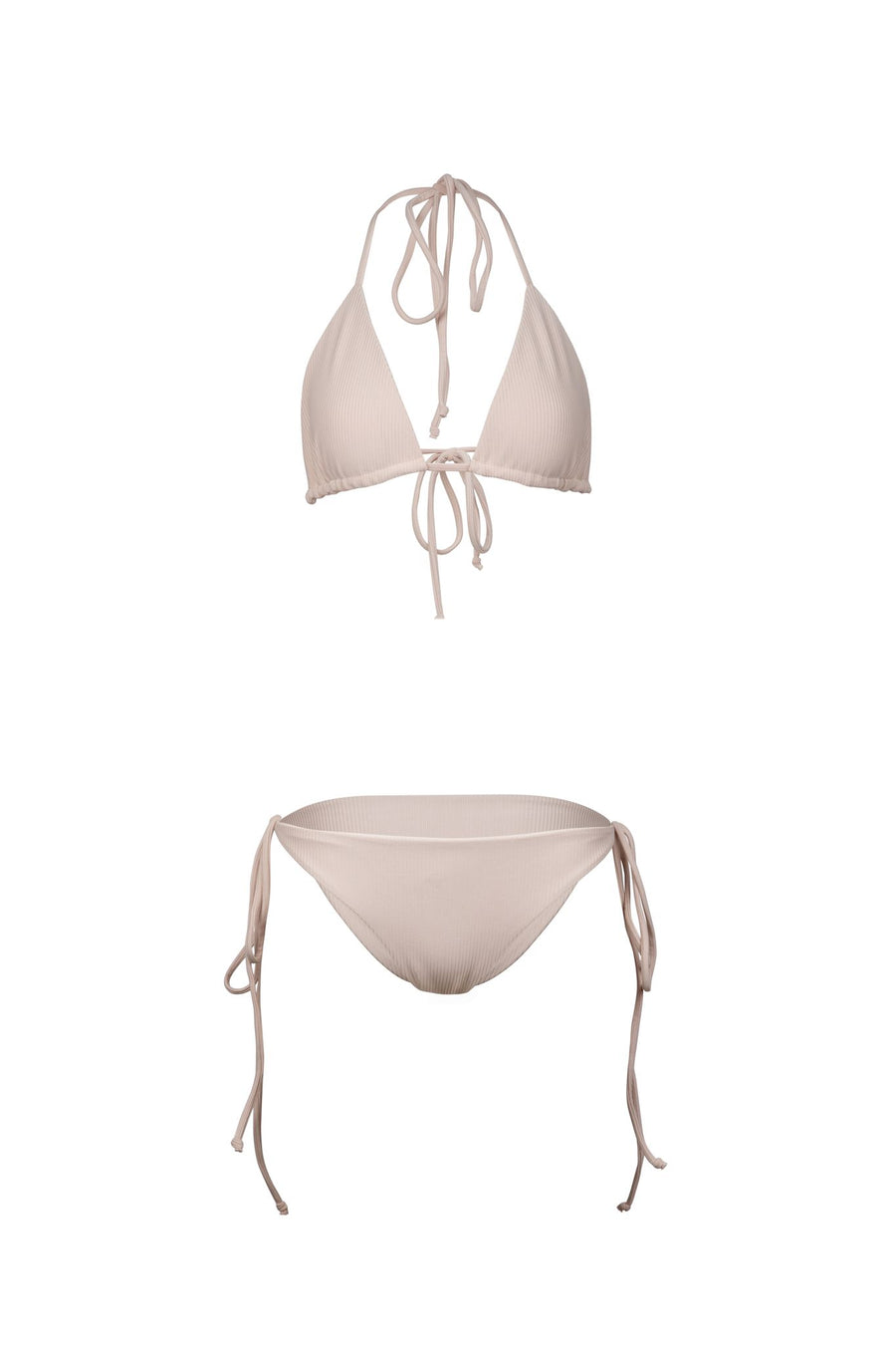 Timeless Classic Triangle Bikini in crisp almond sand color. Start packing for your vacation now and bring this essential piece for a classic and chic beach look!