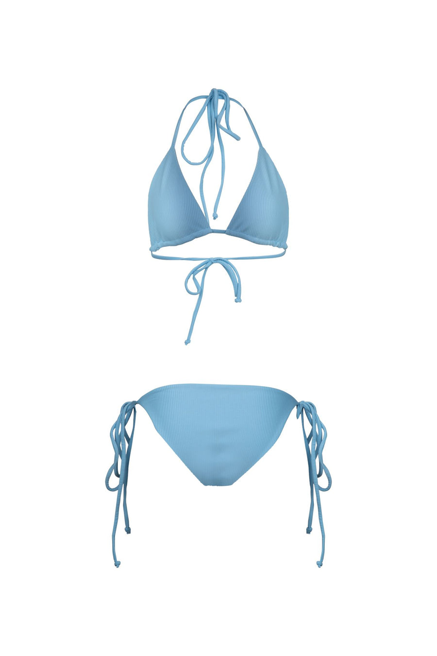 Irresistible must-have high-end swimwear set in eco-friendly rib material. Embrace the chic allure of a classic triangle bikini in serene Ocean blue, featuring quick-dry technology and modest coverage for a sexy and enjoyable beach experience. Ready for purchase and perfect for achieving that beach-ready glam!