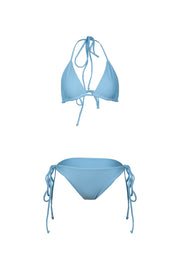 Irresistible must-have high-end swimwear set in eco-friendly rib material. Embrace the chic allure of a classic triangle bikini in serene Ocean blue, featuring quick-dry technology and modest coverage for a sexy and enjoyable beach experience. Ready for purchase, and perfect for beach-ready glam!