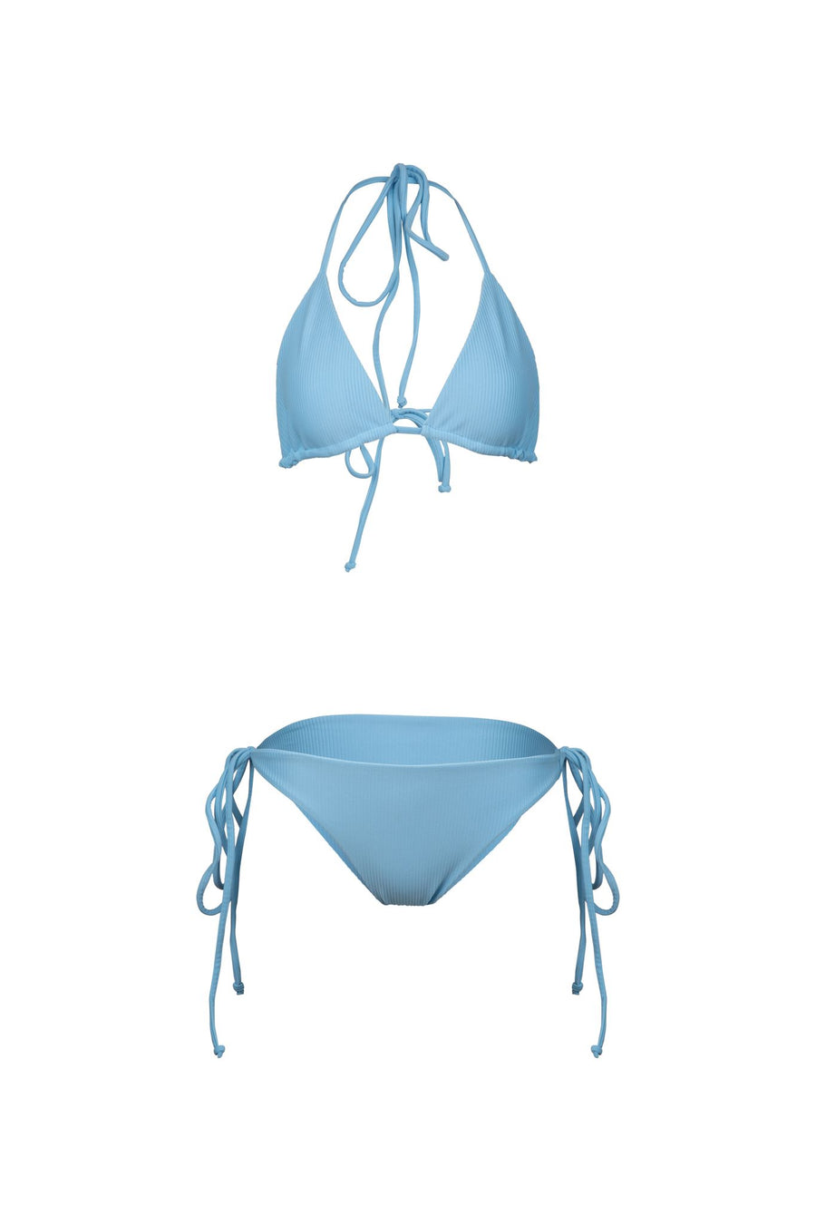 Irresistible must-have high-end swimwear set in eco-friendly rib material. Embrace the chic allure of a classic triangle bikini in serene Ocean blue, featuring quick-dry technology and modest coverage for a sexy and enjoyable beach experience. Ready for purchase, and perfect for beach-ready glam!