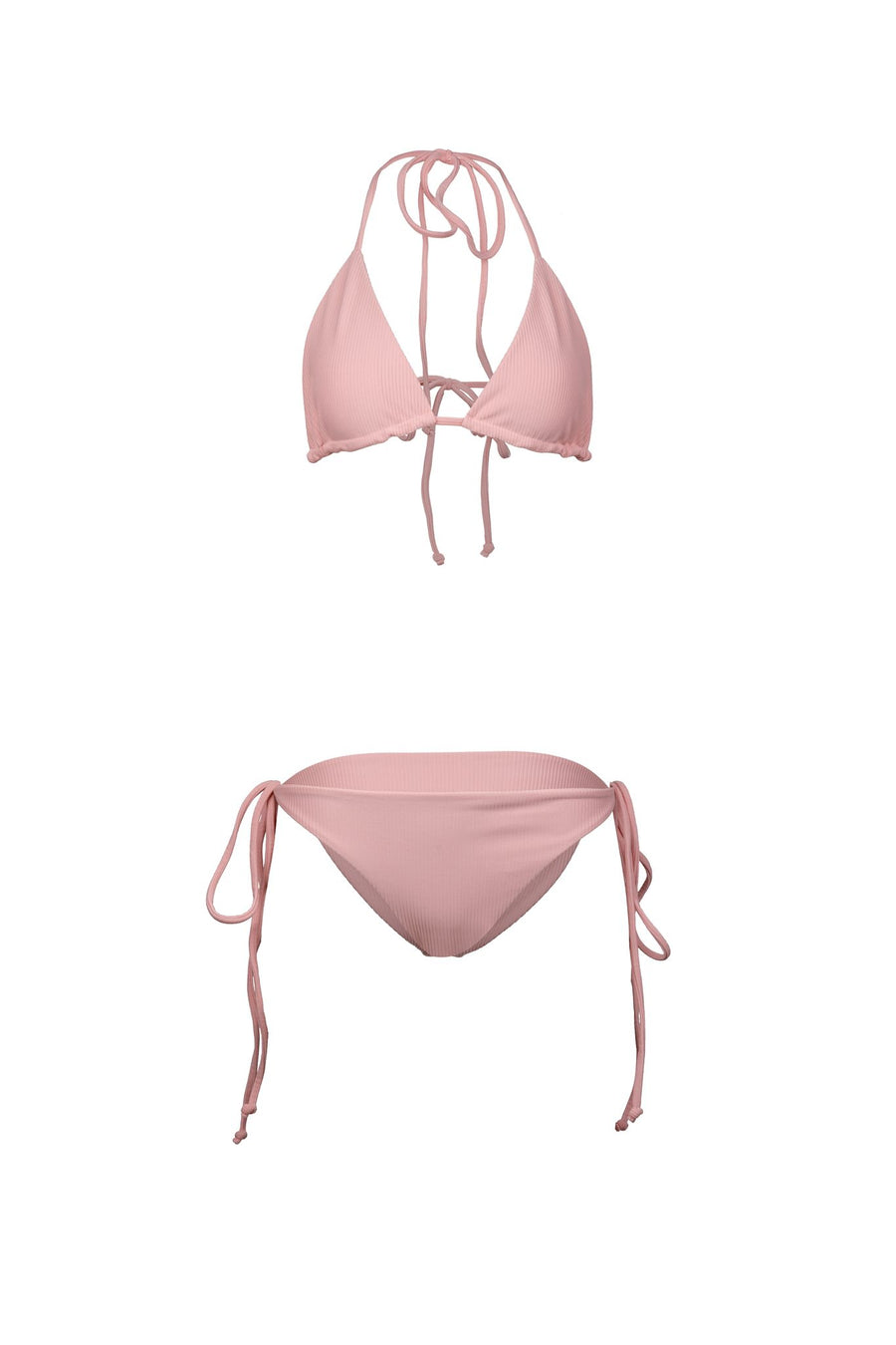 Irresistible must-have high-end swimwear set in eco-friendly rib material. Embrace the chic allure of a classic triangle bikini in Blossom pink, boasting quick-dry technology and modest coverage for a sexy and enjoyable beach experience. Ready for purchase and beach-ready glam!