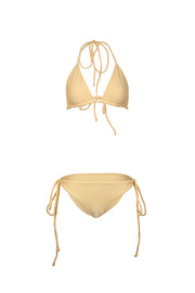 Irresistible must-have high-end swimwear set in eco-friendly rib material. Embrace the chic allure of a classic triangle bikini in vibrant yellow, featuring quick-dry technology and modest coverage for a sexy and fun beach experience.