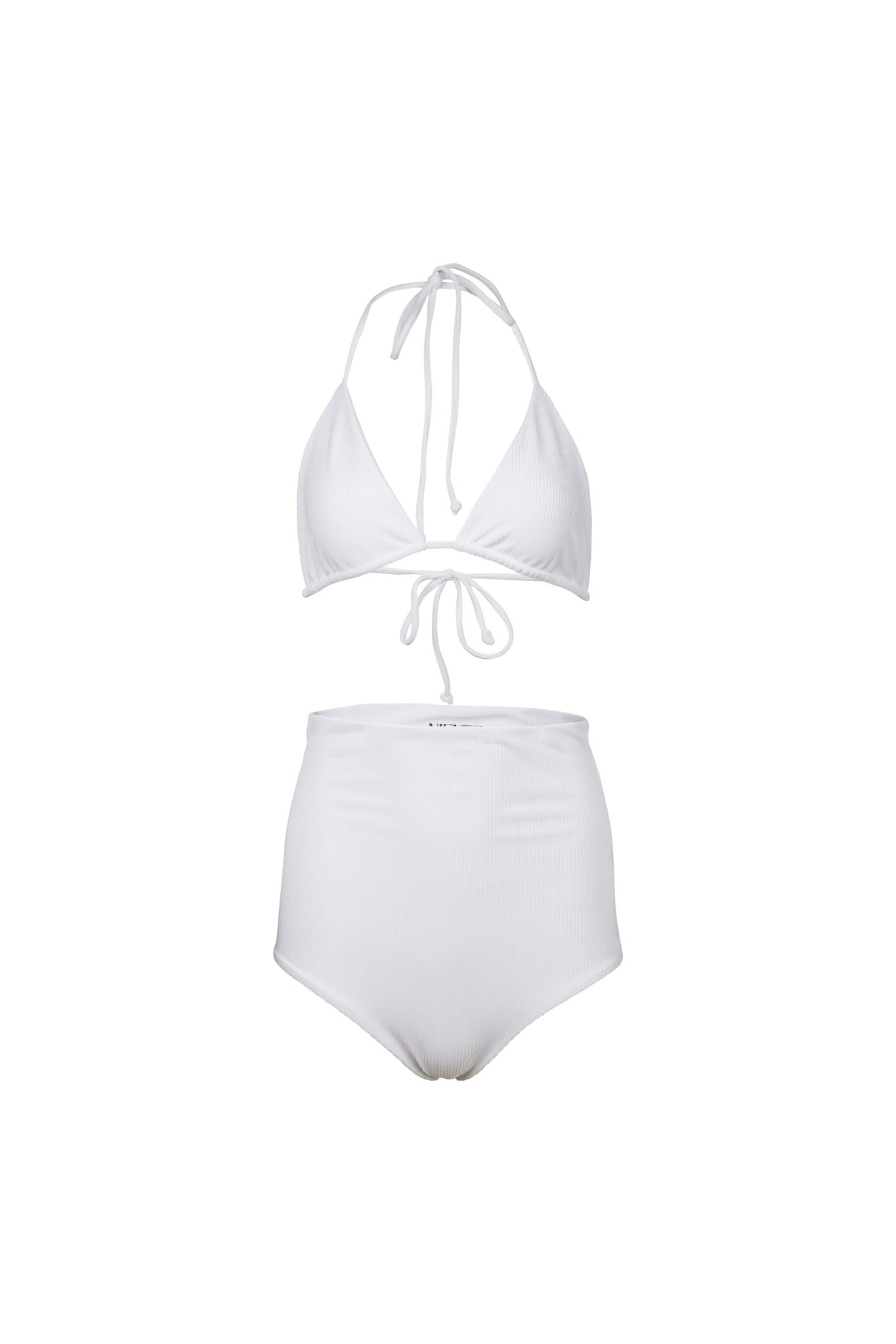 Must-have high-end swimwear set in eco-friendly rib material. Embrace the chic allure of a high-waisted black bikini with quick-dry technology and modest coverage, perfect for a sexy and fun beach experience. Act now and make it yours